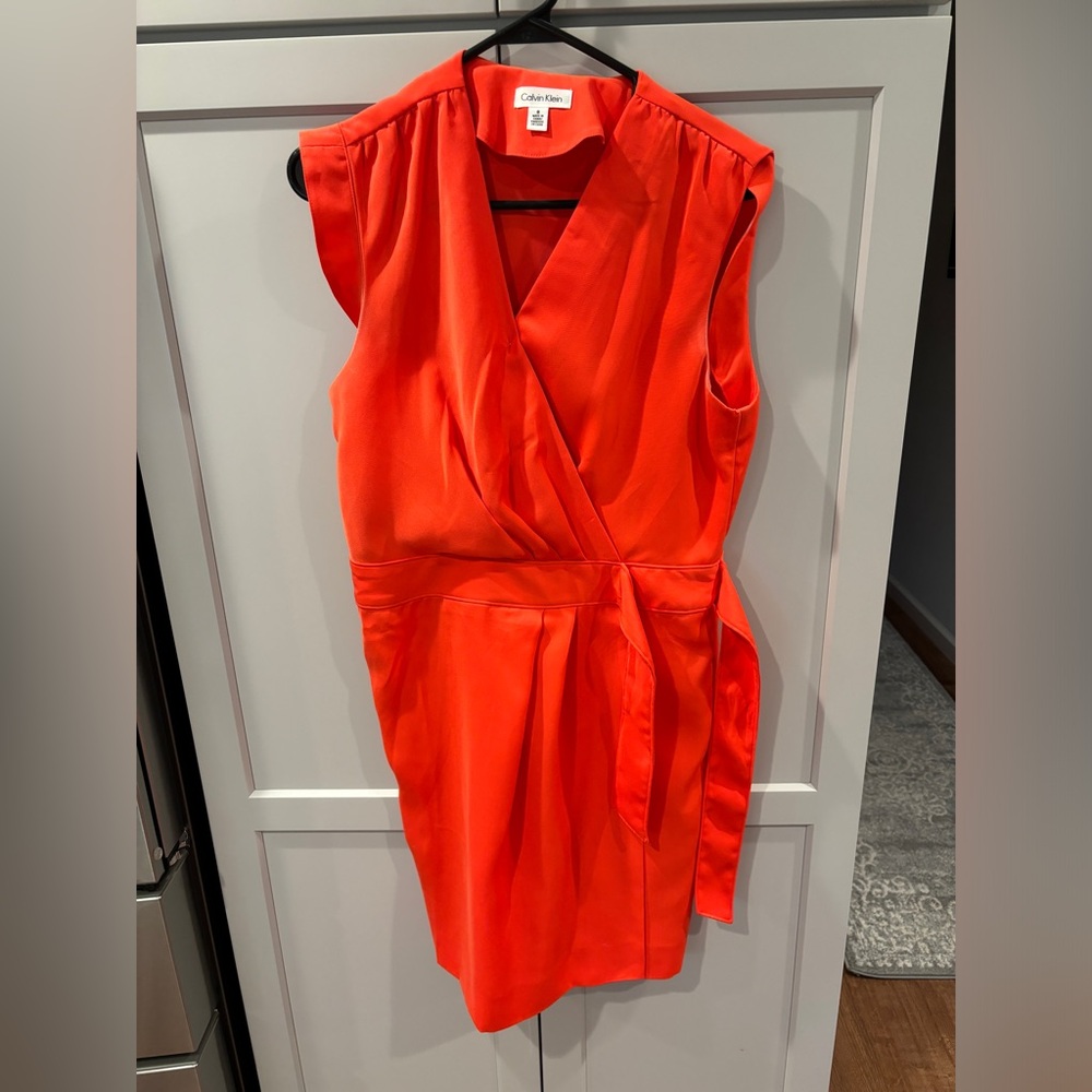 Calvin Klein Orange Wrap Style Cocktail Dress size 8